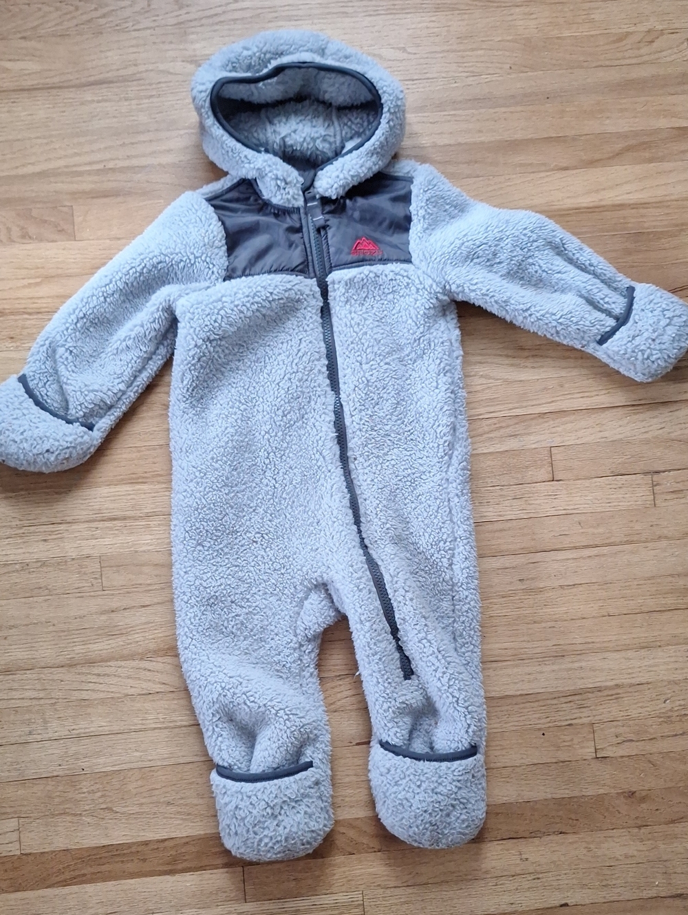 Snozu Light Gray Sherpa Hooded One-Piece Footed Bunting
